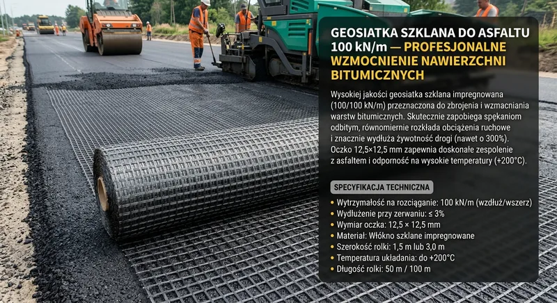 Geosiatka szklana do asfaltu 100 kN/m